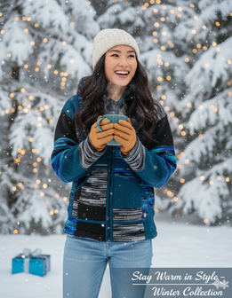 Wollen vest blauw blokken