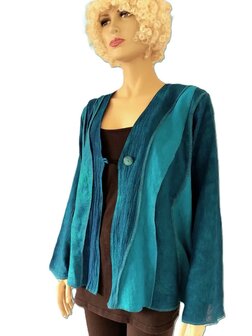 Linnen jasje golven petrol - Liz