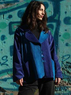 Ribfluweel jasje rond kobalt - Liz