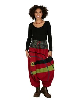 Harembroek katoen rood zwart lime