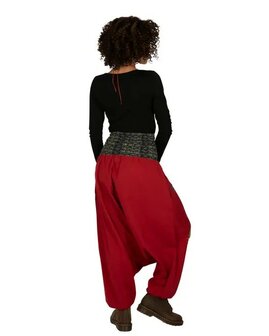 Harembroek katoen rood zwart lime