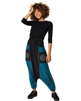 Harembroek katoen zwart blauw 