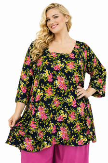 Tuniek Claire XL - Zwart rood bloem