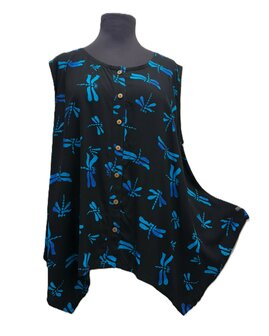 Blouse Wizard mouwloos batik - zwart turquoise