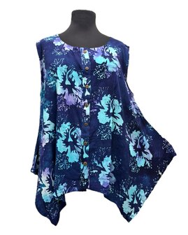 Blouse Wizard mouwloos batik - blauw bloem