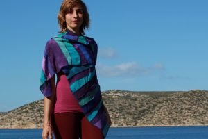 Viscose sjaal XL, paars, blauw en zeegroen - Liz