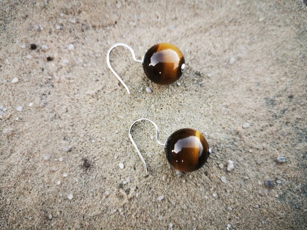 Oorhangers tijgeroog kraal zilver