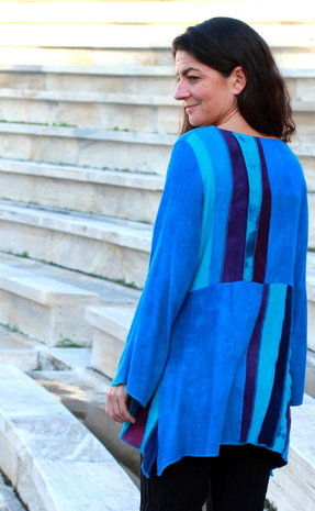 Blouse turquoise blokken - Liz