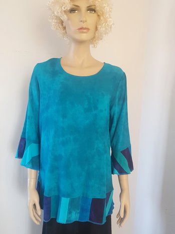 Blouse turquoise patchwork randen - Liz