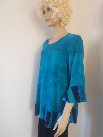 Blouse turquoise patchwork randen - Liz