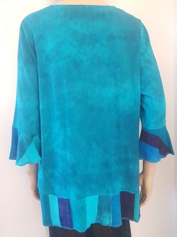 Blouse turquoise patchwork randen - Liz