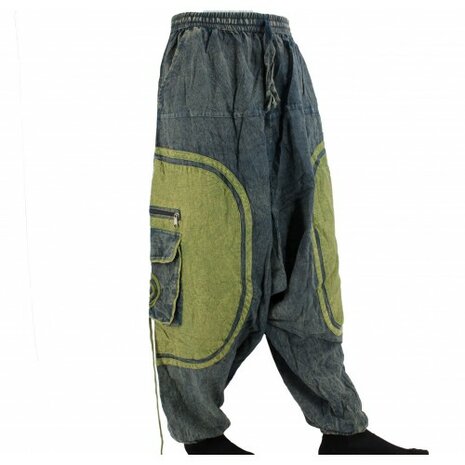 Harembroek zakken stonewash zwart/ blauw