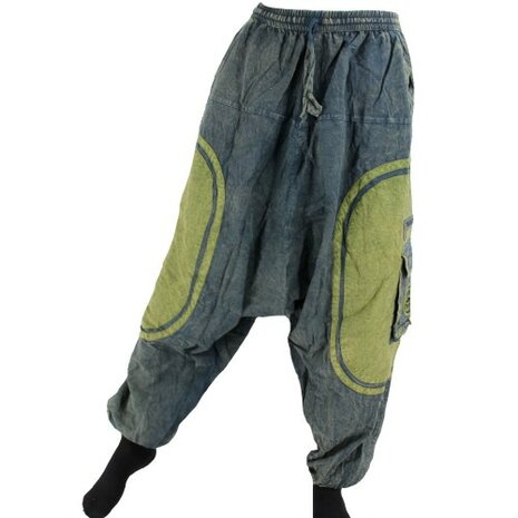 Harembroek zakken stonewash zwart/ blauw