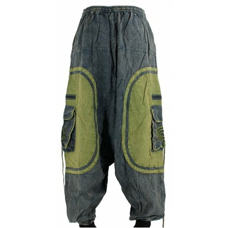 Harembroek zakken stonewash zwart/ blauw