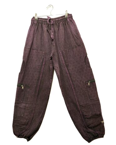 Broek katoen bloem stonewash paars