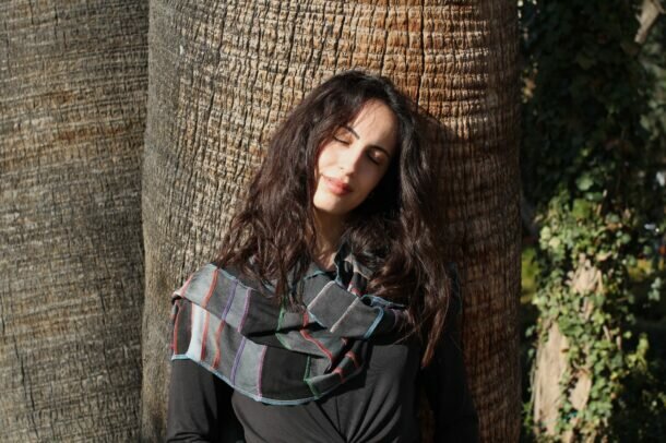 Sjaal viscose grijs, multi stiksel - Liz