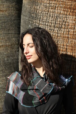 Sjaal viscose grijs, multi stiksel - Liz