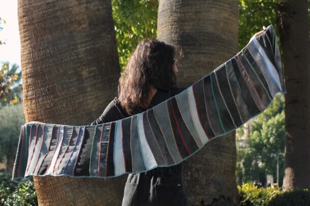 Sjaal viscose grijs, multi stiksel - Liz