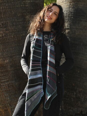 Sjaal viscose grijs, multi stiksel - Liz