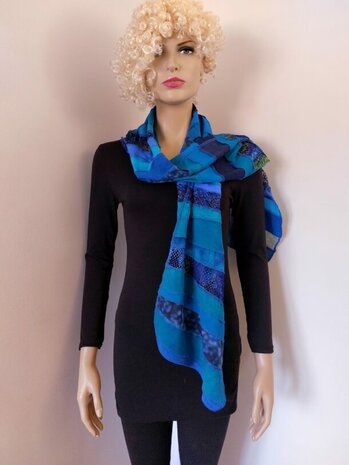 Sjaal viscose combi blauw