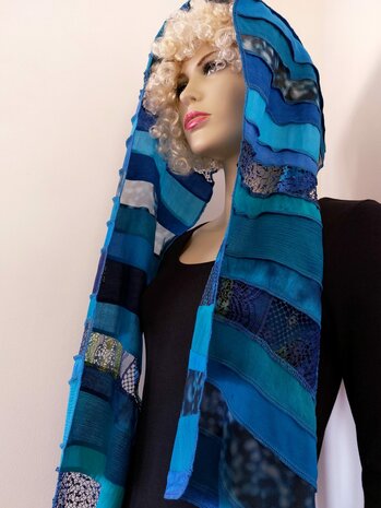 Sjaal viscose combi blauw