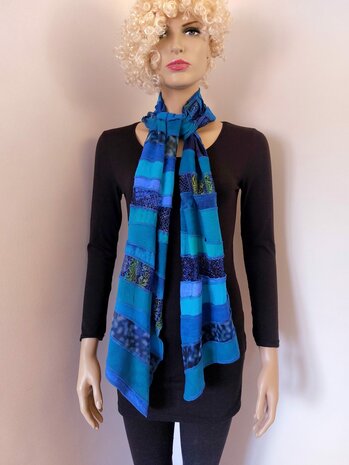 Sjaal viscose combi blauw