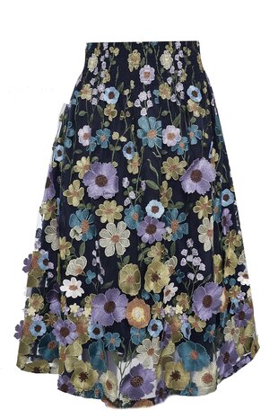 Rok lochy bloem blauw goud