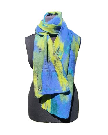 Zijde wol sjaal - blauw lime
