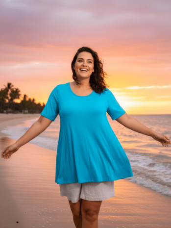 A-lijn shirt korte mouw aqua blauw