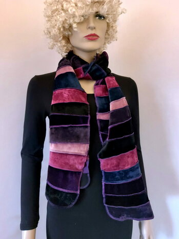 fluwelen sjaal fuchsia, roze, paars, zwart - Liz 