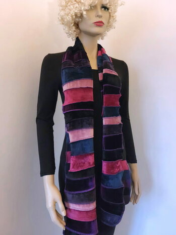 fluwelen sjaal fuchsia, roze, paars, zwart - Liz 