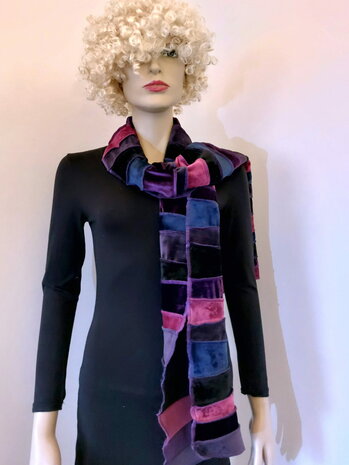 fluwelen sjaal fuchsia, paars, navi, zwart - Liz 