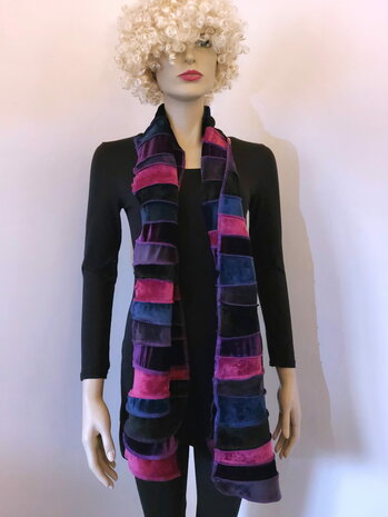 fluwelen sjaal fuchsia, paars, navi, zwart - Liz 
