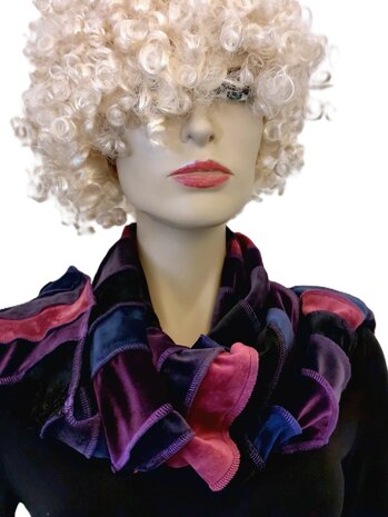 fluwelen sjaal fuchsia, paars, navi, zwart - Liz 