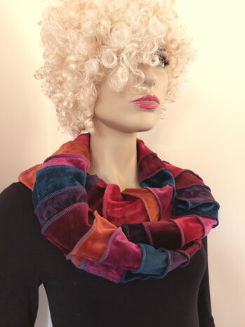 fluwelen sjaal rood roest petrol fuchsia - Liz 