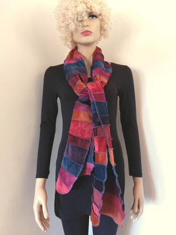 fluwelen sjaal rood roest petrol fuchsia - Liz 