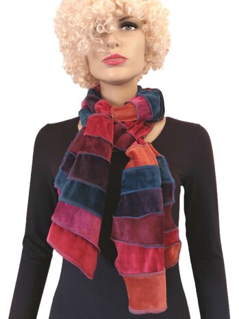 fluwelen sjaal rood roest petrol fuchsia - Liz 