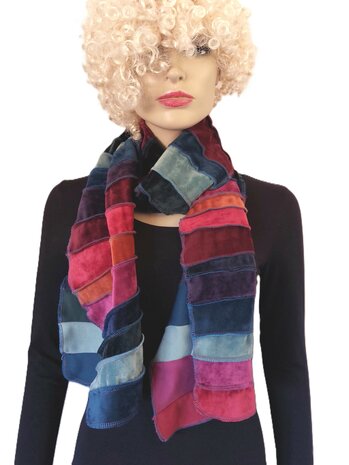 fluwelen sjaal rood roest petrol fuchsia groen zwart - Liz 