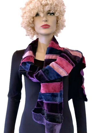 fluwelen sjaal fuchsia, roze, paars, zwart - Liz 