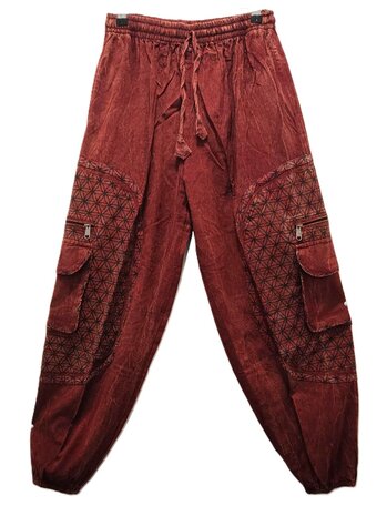 Broek katoen bloem stonewash rood