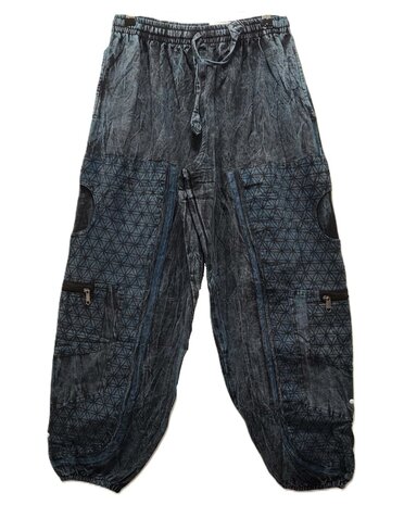 Broek katoen bloem stonewash donkerblauw