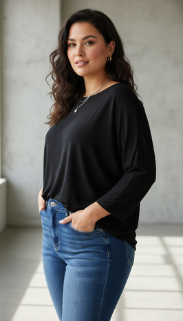 Wijd shirt Mery lang lm zwart