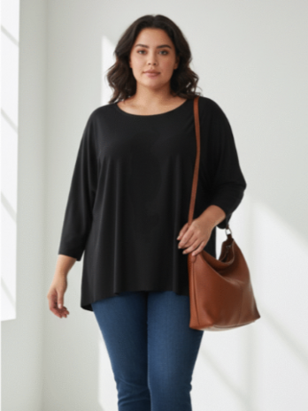 Wijd shirt Mery lang lm zwart