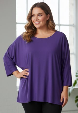 Wijd shirt Mery lang lm donker paars