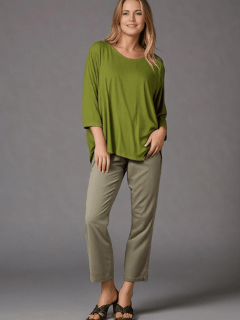 Wijd shirt Mery lang lm olijf groen