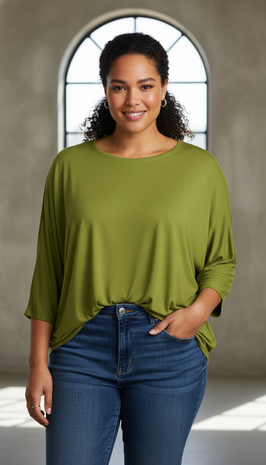 Wijd shirt Mery lang lm olijf groen