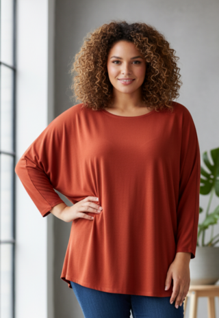 Wijd shirt Mery lang lm terra