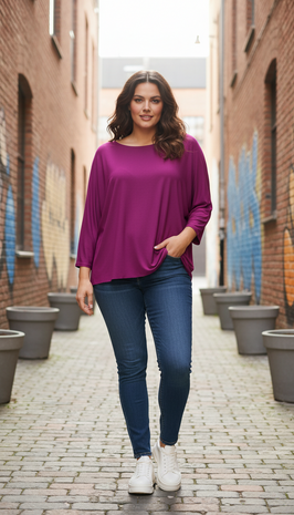 Wijd shirt Mery lang lm donker fuchsia