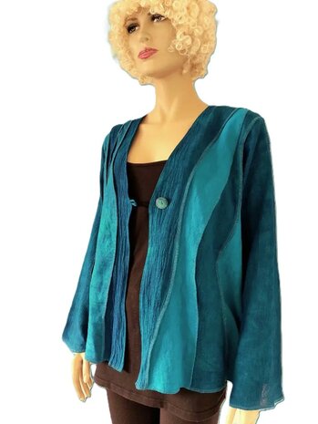 Linnen jasje golven petrol - Liz