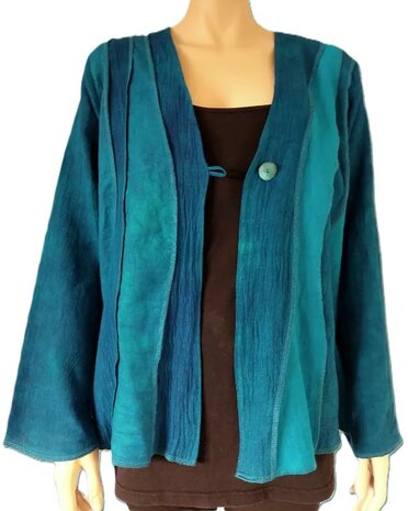 Linnen jasje golven petrol - Liz